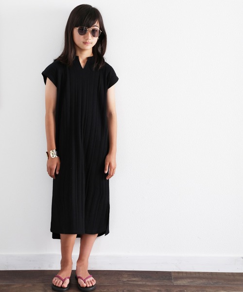 classicalelf(クラシカルエルフ)の「キッズ ランダムリブ フレンチ無地コットンロング丈ワンピース(半袖)(ワンピース・キッズ・ホワイト/ベージュ/ブラック・140/150/130)」の14枚目の写真