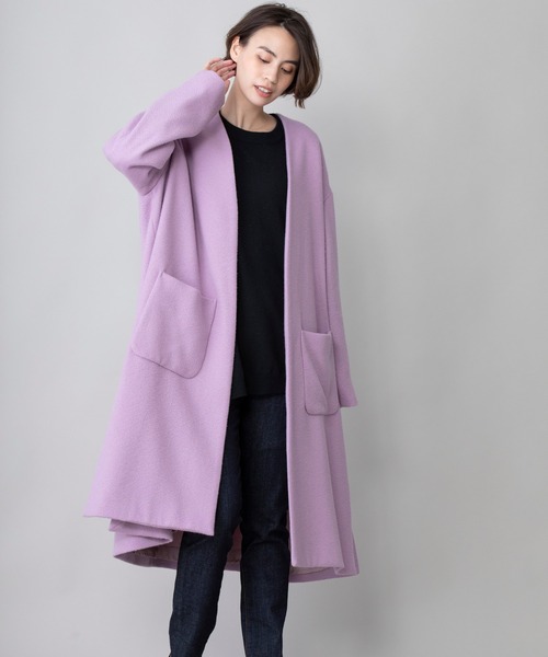 Munich（ミューニック）の「メロンウェーブウール　ノーカラーフレアコート（ノーカラーコート・レディース・ベージュ/ラベンダー/ブラック/ライトグレー・XS/S）」の18枚目の写真