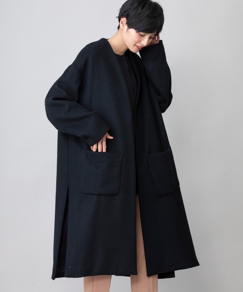 Munich（ミューニック）の「メロンウェーブウール　ノーカラーフレアコート（ノーカラーコート・レディース・ベージュ/ラベンダー/ブラック/ライトグレー・XS/S）」の11枚目の写真