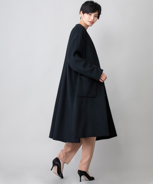 Munich（ミューニック）の「メロンウェーブウール　ノーカラーフレアコート（ノーカラーコート・レディース・ベージュ/ラベンダー/ブラック/ライトグレー・XS/S）」の8枚目の写真