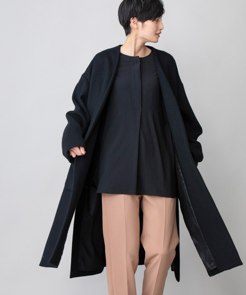 Munich（ミューニック）の「メロンウェーブウール　ノーカラーフレアコート（ノーカラーコート・レディース・ベージュ/ラベンダー/ブラック/ライトグレー・XS/S）」の12枚目の写真