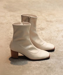 SESTO | 革ピース×ウッドヒールのスクエアトゥストレッチフィットショートブーツ(ブーツ)