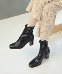 SESTO | 革ピース×ウッドヒールのスクエアトゥストレッチフィットショートブーツ(ブーツ)