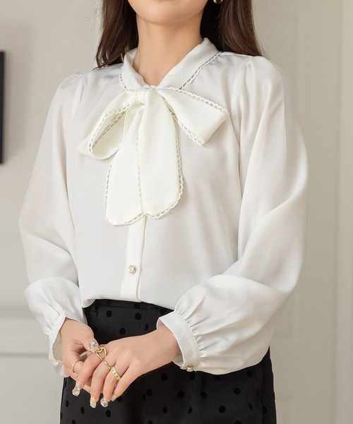 上品なとろみ生地】ロマンティックボウタイリボンブラウス