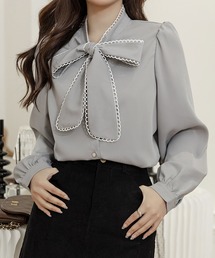 ILLIGO リボン ブラウス グレー リボンデザインブラウス(ブラウス・シャツ)｜TOPS（トップス