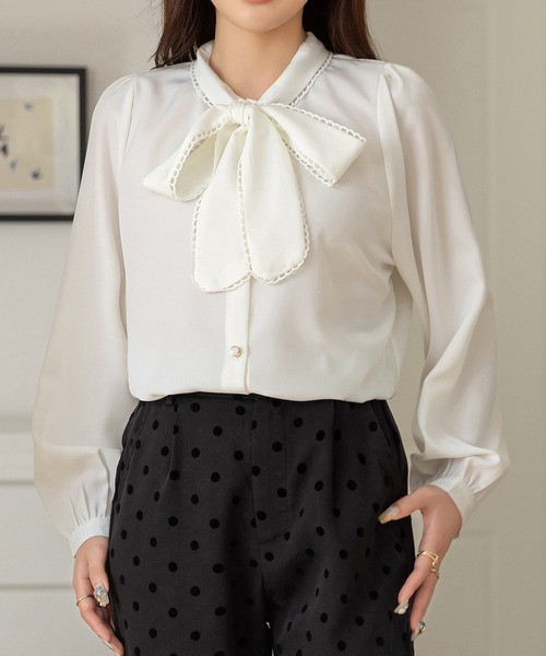 セール】【上品なとろみ生地】ロマンティックボウタイリボンブラウス