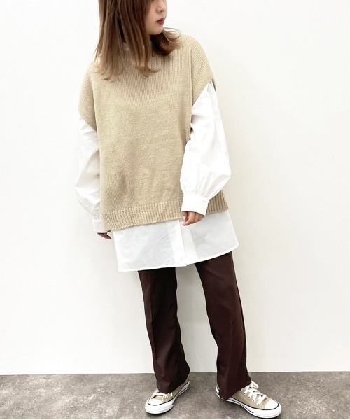 apres jour mignon(アプレジュールミニョン)の「ニットベスト+バンドカラーシャツセット【ZOZOTOWN限定アイテム】(ニット/セーター・レディース・アイボリー/ライトベージュ/グレイッシュベージュ・X-LARGE/フリー)」の8枚目の写真