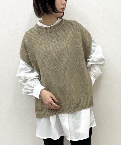 apres jour mignon(アプレジュールミニョン)の「ニットベスト+バンドカラーシャツセット【ZOZOTOWN限定アイテム】(ニット/セーター・レディース・アイボリー/ライトベージュ/グレイッシュベージュ・X-LARGE/フリー)」の19枚目の写真