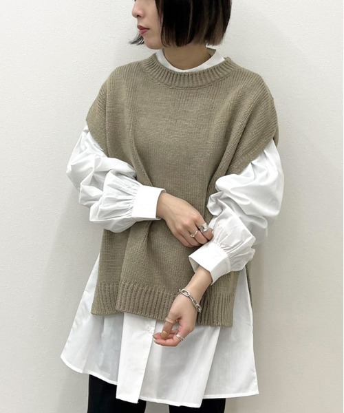 apres jour mignon(アプレジュールミニョン)の「ニットベスト+バンドカラーシャツセット【ZOZOTOWN限定アイテム】(ニット/セーター・レディース・アイボリー/ライトベージュ/グレイッシュベージュ・X-LARGE/フリー)」の22枚目の写真
