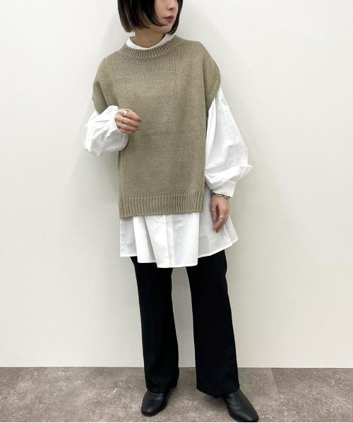 apres jour mignon(アプレジュールミニョン)の「ニットベスト+バンドカラーシャツセット【ZOZOTOWN限定アイテム】(ニット/セーター・レディース・アイボリー/ライトベージュ/グレイッシュベージュ・X-LARGE/フリー)」の13枚目の写真