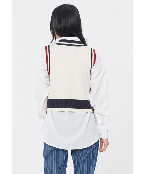 ROMANTIC CROWN（ロマンティッククラウン）の「『ROMANTIC CROWN/ロマンティッククラウン』WOMAN LINING KNIT VEST/ライニングニットベスト (レディースアイテム)（ベスト・レディース・ネイビー/アイボリー・M）」の5枚目の写真