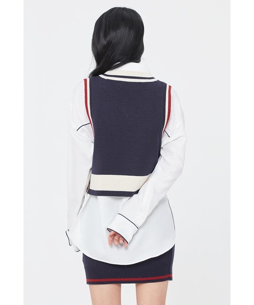 ROMANTIC CROWN（ロマンティッククラウン）の「『ROMANTIC CROWN/ロマンティッククラウン』WOMAN LINING KNIT VEST/ライニングニットベスト (レディースアイテム)（ベスト・レディース・ネイビー/アイボリー・M）」の8枚目の写真