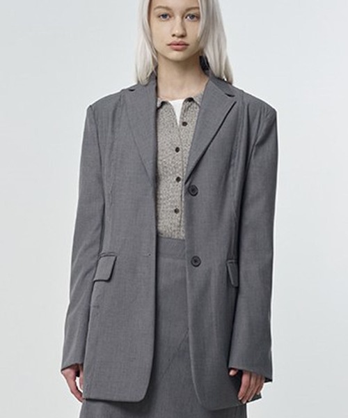 ROCKET x LUNCH（ロケットアンドランチ）の「ROCKET×LUNCH／RAWカットジャケット　2932525（テーラードジャケット・レディース・ブラック/グレー・SMALL）」の2枚目の写真