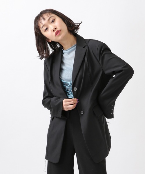 ROCKET x LUNCH（ロケットアンドランチ）の「ROCKET×LUNCH／RAWカットジャケット　2932525（テーラードジャケット・レディース・ブラック/グレー・SMALL）」の3枚目の写真