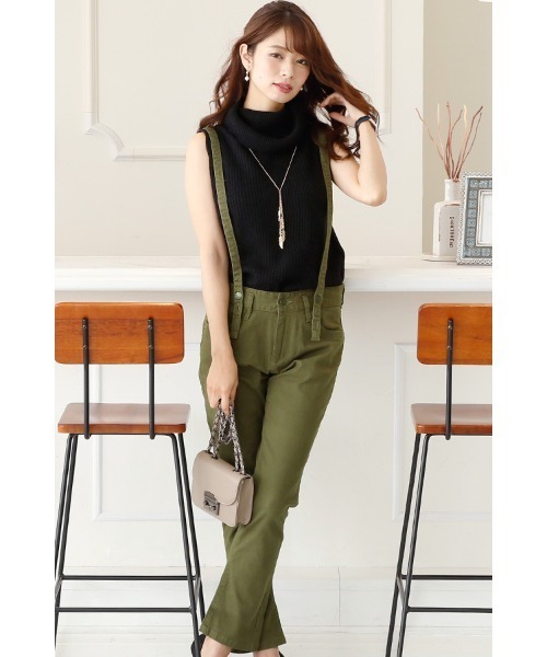 ElegChic(エレグシック)の「サスペンダースリムストレートパンツ(チノパンツ・レディース・ブラック/ベージュ/カーキ・L/XL/4L/XXL/M)」の1枚目の写真