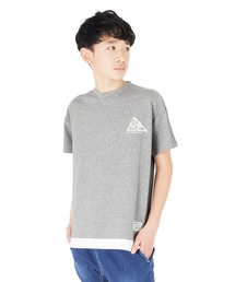 GLAZOS | スエード天竺・ドロップショルダーアウトドアロゴプリントレイヤード半袖Tシャツ(Tシャツ/カットソー)