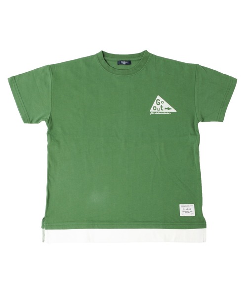 GLAZOS（グラソス）の「ソフト天竺・ドロップショルダーアウトドアロゴプリントレイヤード半袖Tシャツ（Tシャツ/カットソー・キッズ・グレー/グリーン/イエロー・130cm/160cm/170cm/150cm/140cm）」の4枚目の写真