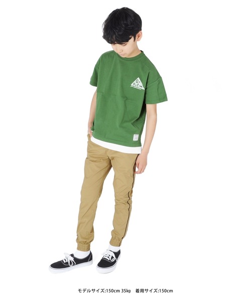GLAZOS（グラソス）の「ソフト天竺・ドロップショルダーアウトドアロゴプリントレイヤード半袖Tシャツ（Tシャツ/カットソー・キッズ・グレー/グリーン/イエロー・130cm/160cm/170cm/150cm/140cm）」の7枚目の写真