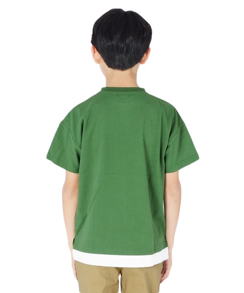 GLAZOS（グラソス）の「ソフト天竺・ドロップショルダーアウトドアロゴプリントレイヤード半袖Tシャツ（Tシャツ/カットソー・キッズ・グレー/グリーン/イエロー・130cm/160cm/170cm/150cm/140cm）」の10枚目の写真