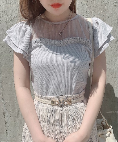 MIIA（ミーア）の「シアープリーツトップス（Tシャツ/カットソー・レディース・ブラック/オフホワイト/ブルー・FREE）」の2枚目の写真