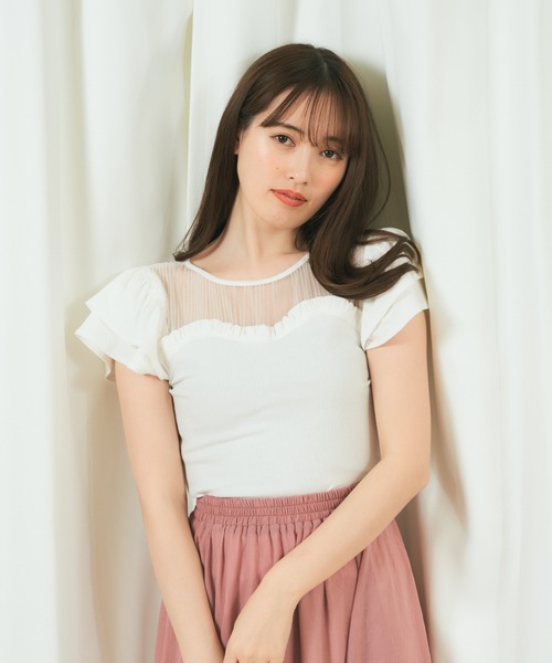 MIIA（ミーア）の「シアープリーツトップス（Tシャツ/カットソー・レディース・ブラック/オフホワイト/ブルー・FREE）」の6枚目の写真