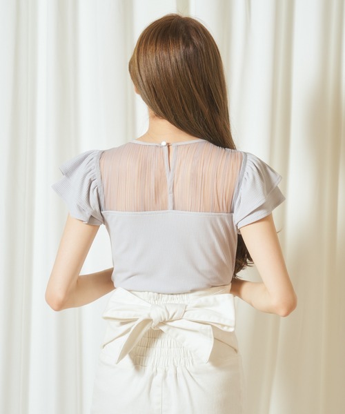 MIIA（ミーア）の「シアープリーツトップス（Tシャツ/カットソー・レディース・ブラック/オフホワイト/ブルー・FREE）」の19枚目の写真