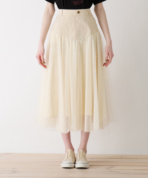Cutie Blonde（キューティーブロンド）の「◆【S-L】チュールドッキングスカート（スカート・レディース・アイボリー/ブラック/カーキ・02/01/03）」の4枚目の写真