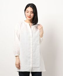 Samansa Mos2 | ドビーストライプ後ろリボンチュニック(シャツ/ブラウス)
