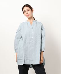 Samansa Mos2 | ドビーストライプ後ろリボンチュニック(シャツ/ブラウス)