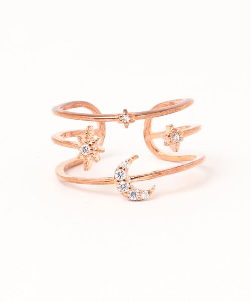 Three Four Time(スリーフォータイム)の「星月3連風フリーリング(リング・レディース・シルバー/ゴールド/ピンクゴールド・FREE)」の3枚目の写真