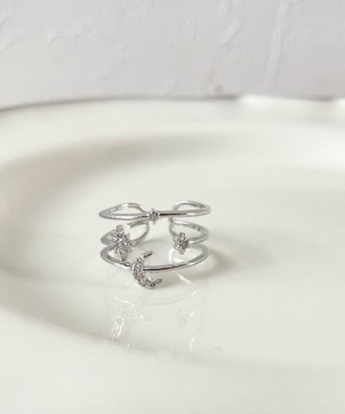 Three Four Time(スリーフォータイム)の「星月3連風フリーリング(リング・レディース・シルバー/ゴールド/ピンクゴールド・FREE)」の15枚目の写真