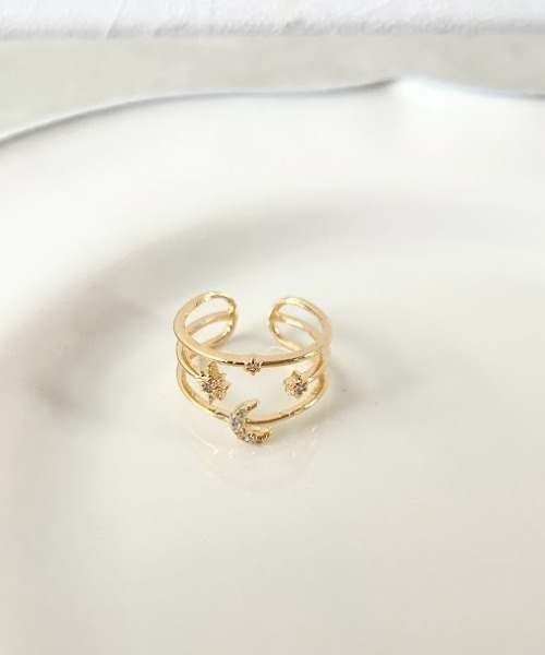 Three Four Time(スリーフォータイム)の「星月3連風フリーリング(リング・レディース・シルバー/ゴールド/ピンクゴールド・FREE)」の16枚目の写真