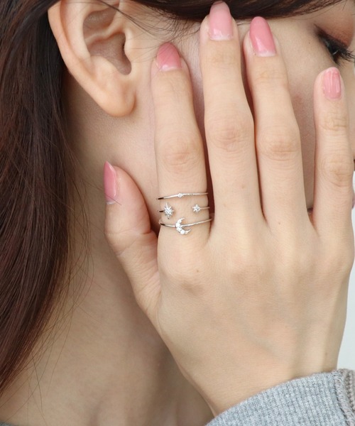 Three Four Time(スリーフォータイム)の「星月3連風フリーリング(リング・レディース・シルバー/ゴールド/ピンクゴールド・FREE)」の9枚目の写真