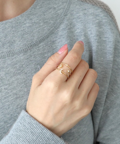 Three Four Time(スリーフォータイム)の「星月3連風フリーリング(リング・レディース・シルバー/ゴールド/ピンクゴールド・FREE)」の8枚目の写真