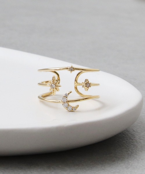 Three Four Time(スリーフォータイム)の「星月3連風フリーリング(リング・レディース・シルバー/ゴールド/ピンクゴールド・FREE)」の11枚目の写真