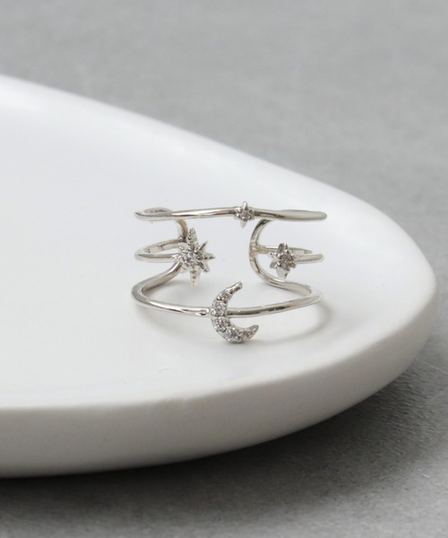 Three Four Time(スリーフォータイム)の「星月3連風フリーリング(リング・レディース・シルバー/ゴールド/ピンクゴールド・FREE)」の12枚目の写真