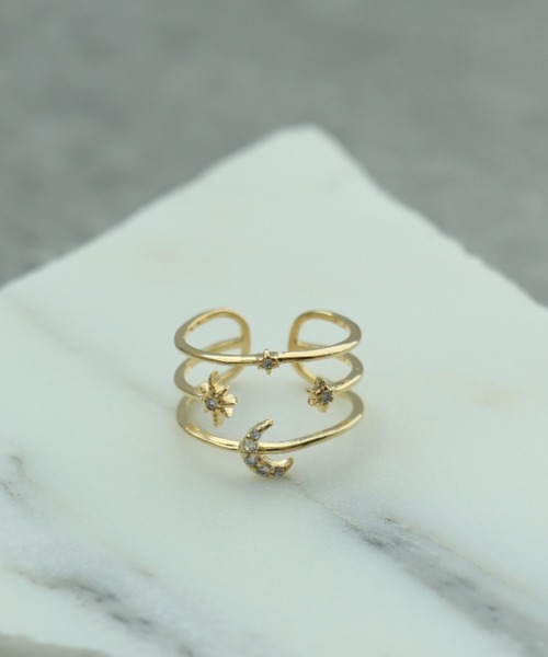 Three Four Time(スリーフォータイム)の「星月3連風フリーリング(リング・レディース・シルバー/ゴールド/ピンクゴールド・FREE)」の14枚目の写真