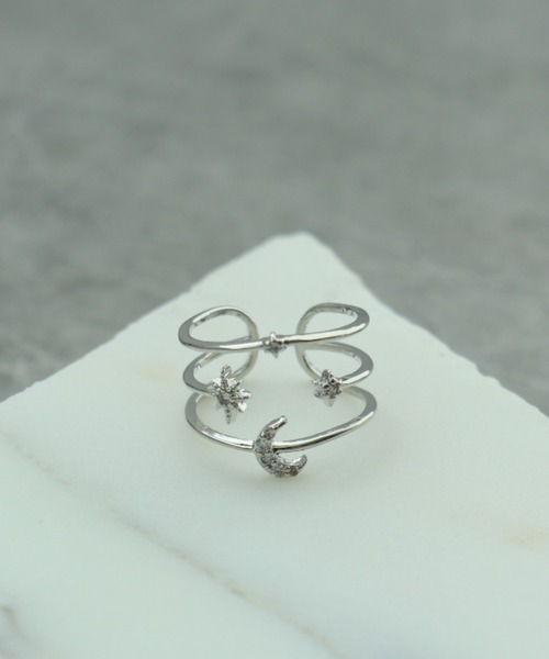 Three Four Time(スリーフォータイム)の「星月3連風フリーリング(リング・レディース・シルバー/ゴールド/ピンクゴールド・FREE)」の13枚目の写真