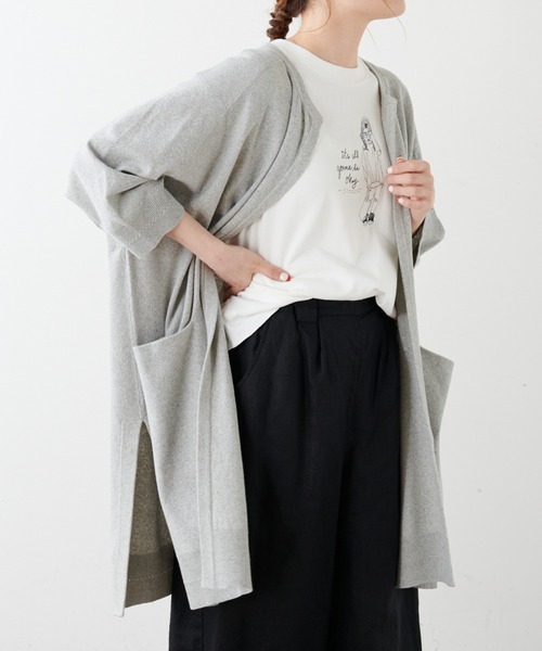 PUAL CE CIN（ピュアルセシン）の「7分袖プレーティングロングカーディガン（カーディガン/ボレロ・レディース・グレー/ベージュ・FREE）」の2枚目の写真