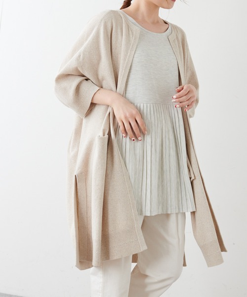 PUAL CE CIN（ピュアルセシン）の「7分袖プレーティングロングカーディガン（カーディガン/ボレロ・レディース・グレー/ベージュ・FREE）」の5枚目の写真