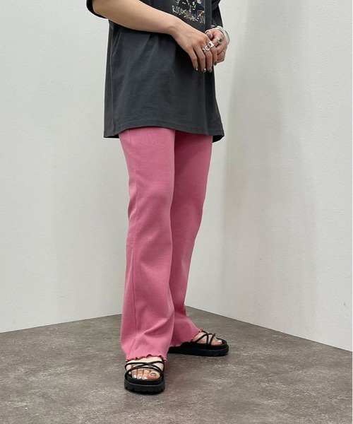 apres jour mignon（アプレジュールミニョン）の「カラーリブフレアパンツ 【ZOZOTOWN限定アイテム】（その他パンツ・レディース・グリーン/アイボリー/ピンク/オレンジ・MEDIUM/SMALL/X-LARGE）」の3枚目の写真