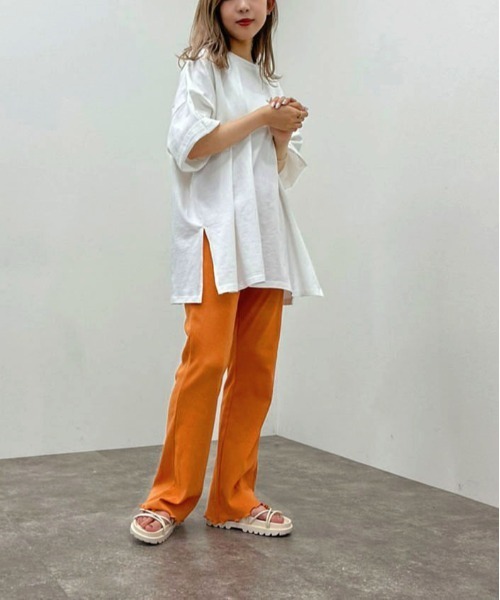 apres jour mignon（アプレジュールミニョン）の「カラーリブフレアパンツ 【ZOZOTOWN限定アイテム】（その他パンツ・レディース・グリーン/アイボリー/ピンク/オレンジ・MEDIUM/SMALL/X-LARGE）」の8枚目の写真