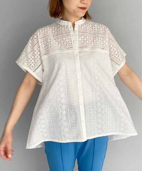 PICCIN(ピッチン)の「ブロイダーレースブラウス(シャツ/ブラウス・レディース・ホワイト/ブラック・M)」の1枚目の写真