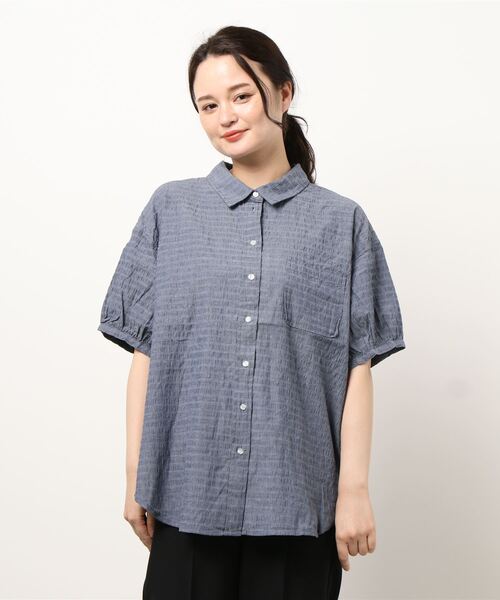 Samansa Mos2（サマンサ モスモス）の「ぽこぽこオーバーシャツ（シャツ/ブラウス・レディース・オフホワイト/ブラック/ネイビー/イエロー・ﾌﾘ-）」の3枚目の写真