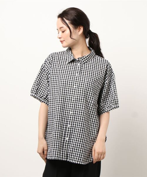 Samansa Mos2（サマンサ モスモス）の「ぽこぽこオーバーシャツ（シャツ/ブラウス・レディース・オフホワイト/ブラック/ネイビー/イエロー・ﾌﾘ-）」の7枚目の写真