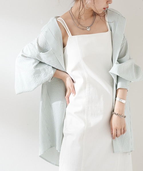 Chico(チコ)の「ストライプブロッキングシャツ(シャツ/ブラウス・レディース・ブラック/ミント/ピンク/ネイビー・FREE)」の3枚目の写真