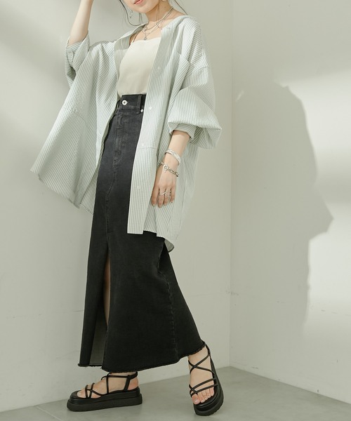 Chico(チコ)の「ストライプブロッキングシャツ(シャツ/ブラウス・レディース・ブラック/ミント/ピンク/ネイビー・FREE)」の6枚目の写真