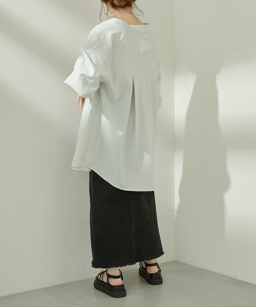 Chico(チコ)の「ストライプブロッキングシャツ(シャツ/ブラウス・レディース・ブラック/ミント/ピンク/ネイビー・FREE)」の8枚目の写真