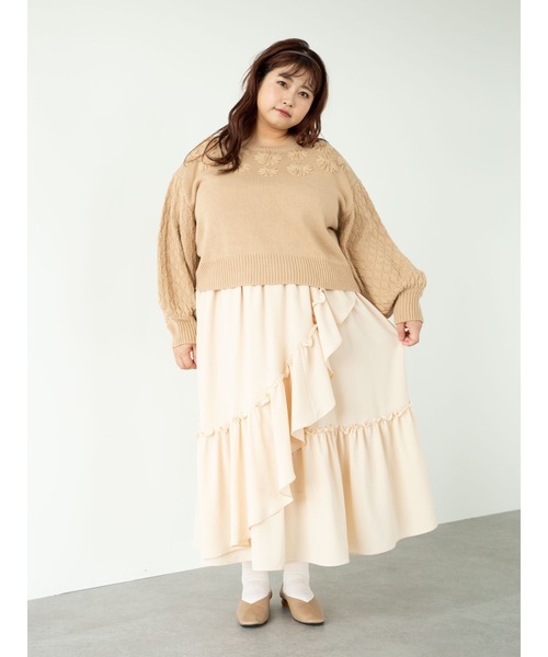 SLURR(スラ―)の「【大きいサイズ】フラワーモチーフニット(ニット/セーター・レディース・ベージュ/アイボリー・L)」の13枚目の写真