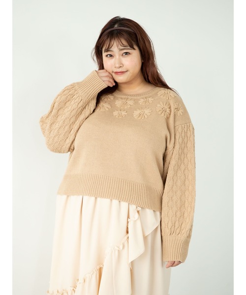 SLURR(スラ―)の「【大きいサイズ】フラワーモチーフニット(ニット/セーター・レディース・ベージュ/アイボリー・L)」の11枚目の写真